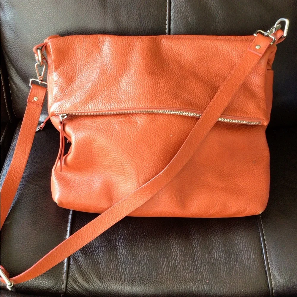 Pulicati Italy Orange Leather Hobo Shoulder Bag - Picture 1 of 6